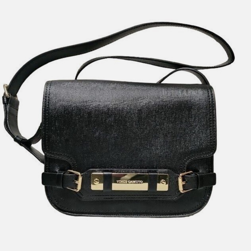Genuine leather Vince Camuto Black Crossbody Bag with Gold Accents